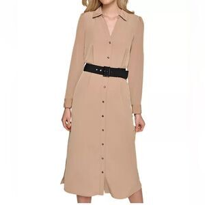 Karl Lagerfeld Paris Belted Shirt Midi Dress NWOT